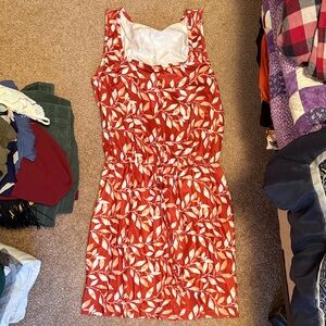Red Leaf-Print Sleeveless Summer Dress